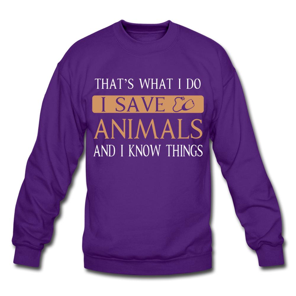 I Save Animals and I Know Things Crewneck Sweatshirt-Unisex Crewneck Sweatshirt | Gildan 18000-I love Veterinary