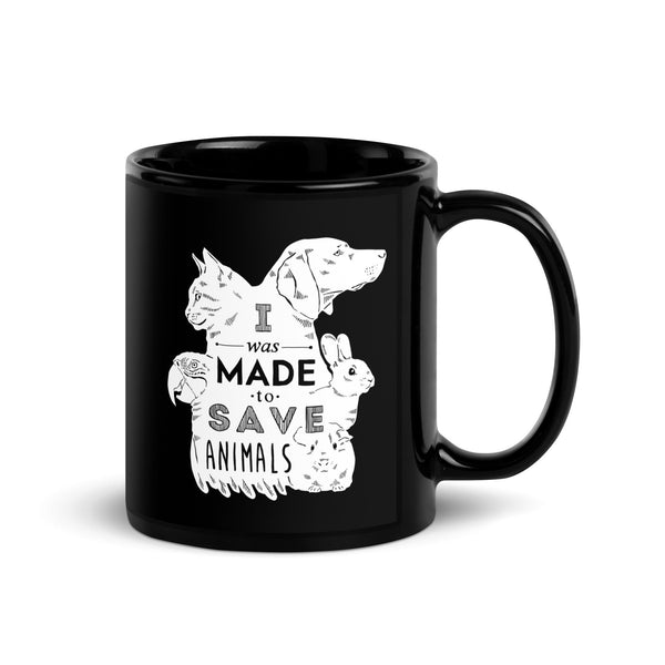 I was made to save animals Black Glossy Mug-I love Veterinary