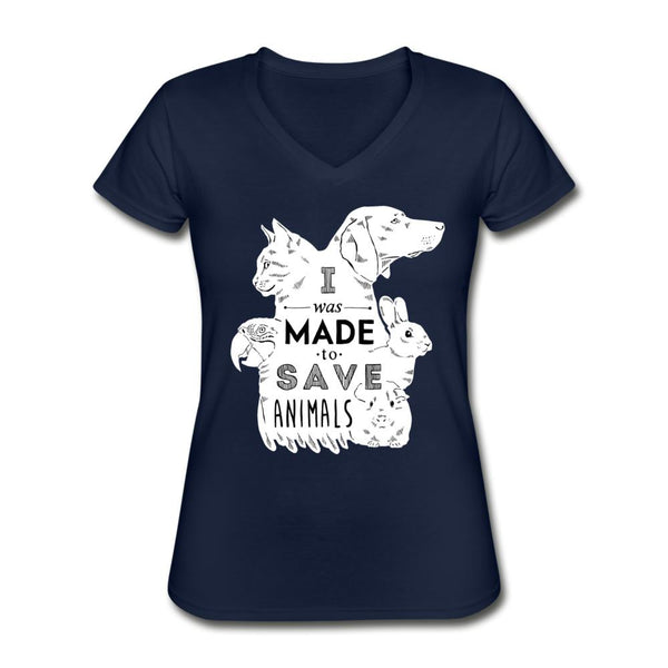I was made to save animals Women's V-Neck T-Shirt-Women's V-Neck T-Shirt | Fruit of the Loom L39VR-I love Veterinary