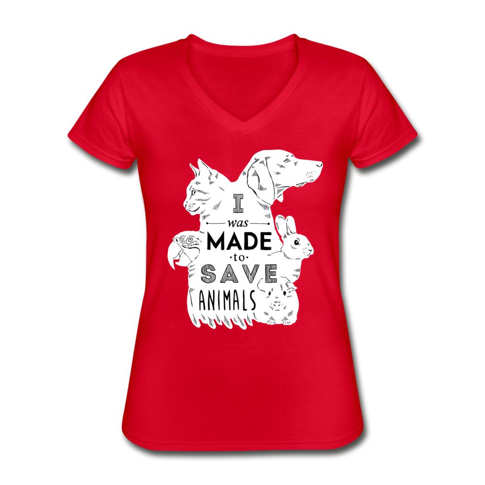 I was made to save animals Women's V-Neck T-Shirt-Women's V-Neck T-Shirt | Fruit of the Loom L39VR-I love Veterinary