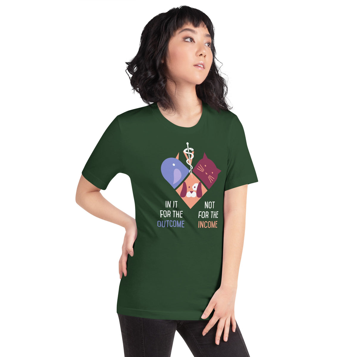 In it for the outcome, not for the income Unisex T-shirt Bella + Canvas 3001-Unisex T-Shirt | Bella + Canvas 3001-I love Veterinary