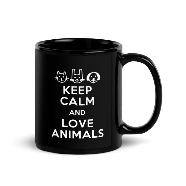 Keep Calm and Love Animals Black Glossy Mug-I love Veterinary