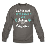 Large Animal Vet- Inked and Educated T-shirt/ Hoodie Crewneck Sweatshirt-Unisex Crewneck Sweatshirt | Gildan 18000-I love Veterinary