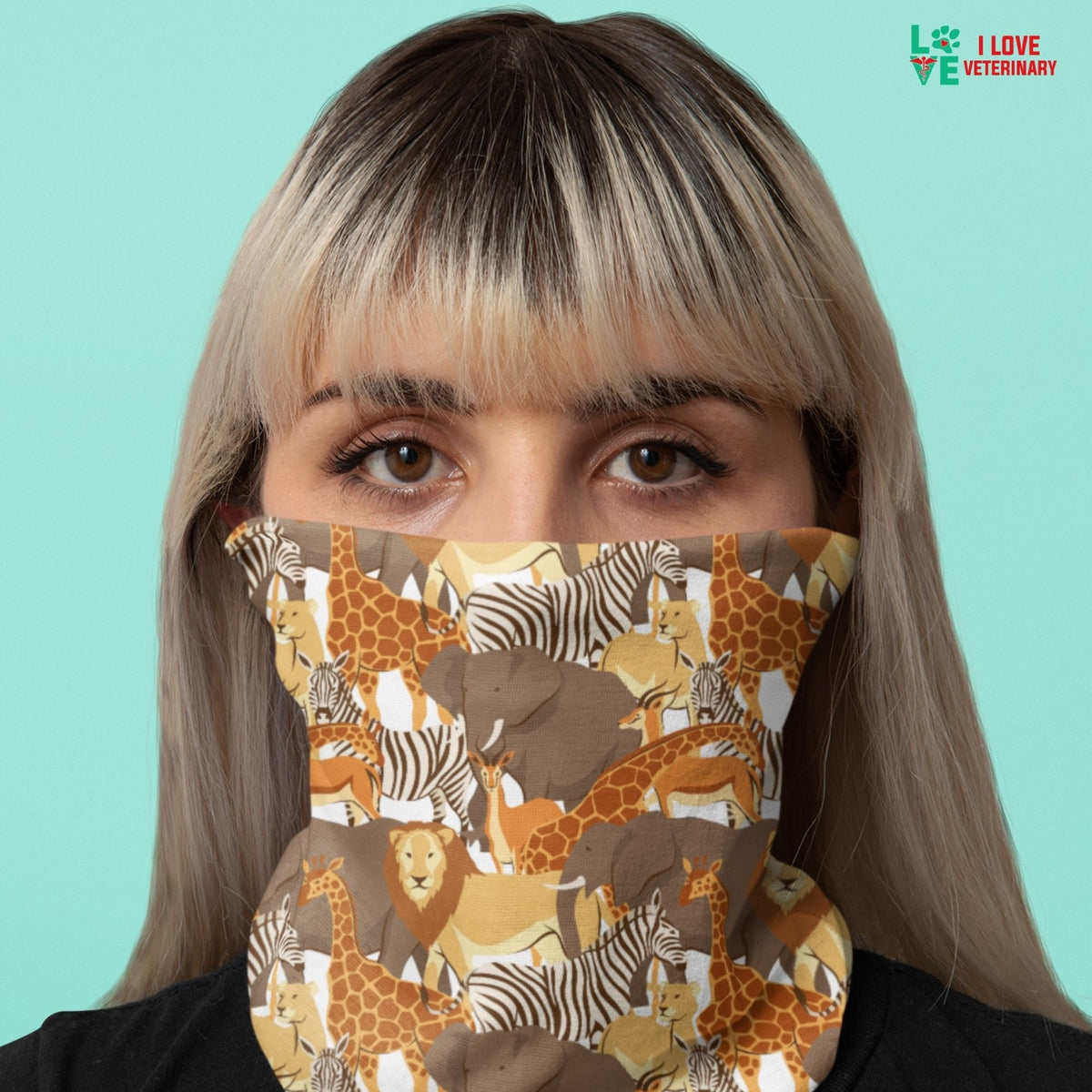 Lion, zebra, giraffe pattern Sublimation Neck Gaiter-Sublimation Neck Gaiter-I love Veterinary