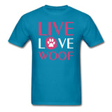 Live, Love, Woof Unisex T-shirt-Unisex Classic T-Shirt | Fruit of the Loom 3930-I love Veterinary