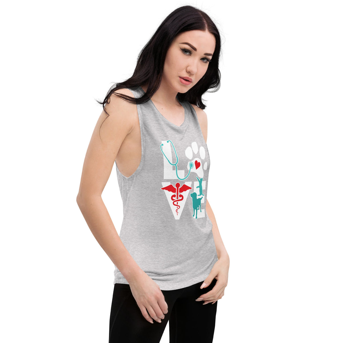 Love cat and dog Ladies’ Muscle Tank-Women's Flowy Muscle Tank | Bella + Canvas 8803-I love Veterinary
