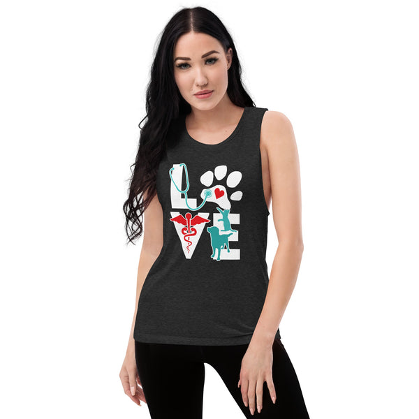 Love cat and dog Ladies’ Muscle Tank-Women's Flowy Muscle Tank | Bella + Canvas 8803-I love Veterinary