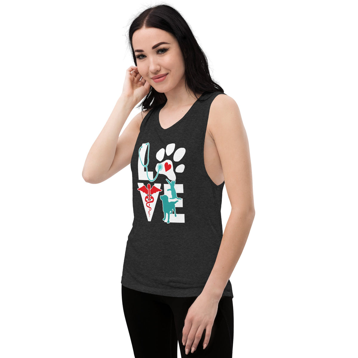 Love cat and dog Ladies’ Muscle Tank-Women's Flowy Muscle Tank | Bella + Canvas 8803-I love Veterinary