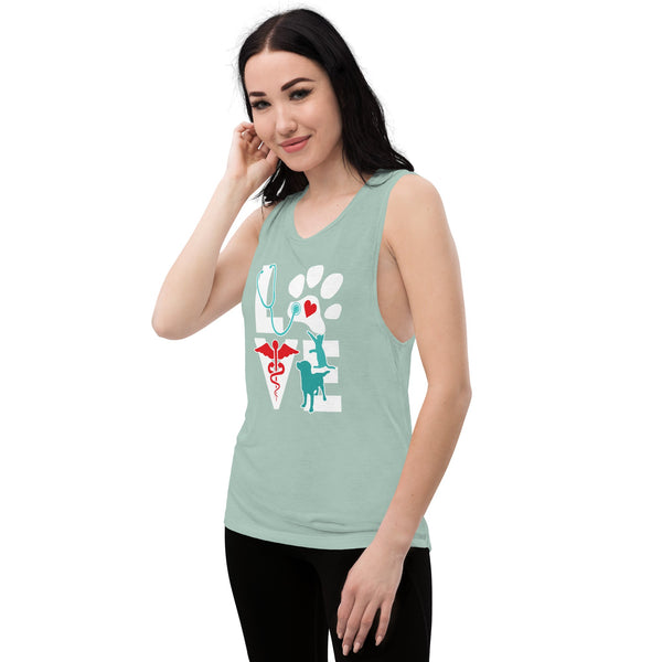 Love cat and dog Ladies’ Muscle Tank-Women's Flowy Muscle Tank | Bella + Canvas 8803-I love Veterinary