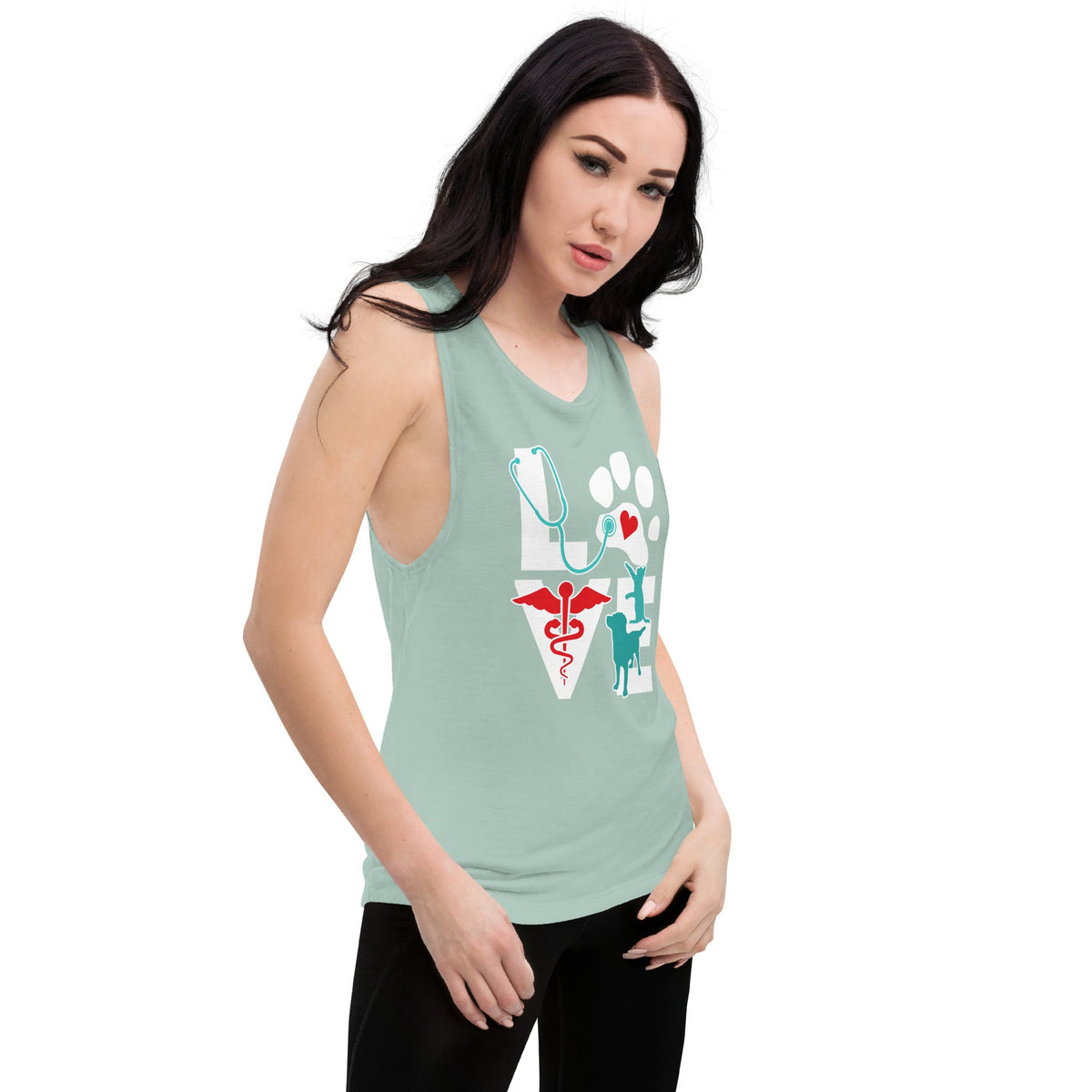 Love cat and dog Ladies’ Muscle Tank-Women's Flowy Muscle Tank | Bella + Canvas 8803-I love Veterinary
