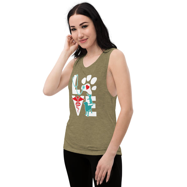 Love cat and dog Ladies’ Muscle Tank-Women's Flowy Muscle Tank | Bella + Canvas 8803-I love Veterinary