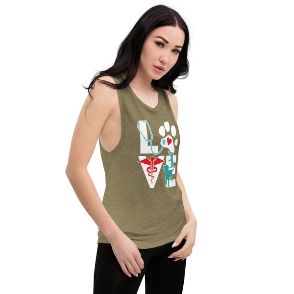 Love cat and dog Ladies’ Muscle Tank-Women's Flowy Muscle Tank | Bella + Canvas 8803-I love Veterinary