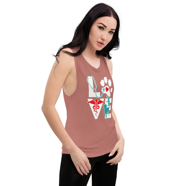 Love cat and dog Ladies’ Muscle Tank-Women's Flowy Muscle Tank | Bella + Canvas 8803-I love Veterinary