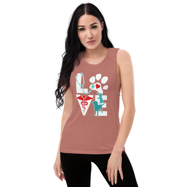 Love cat and dog Ladies’ Muscle Tank-Women's Flowy Muscle Tank | Bella + Canvas 8803-I love Veterinary
