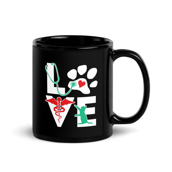 Love Cat Black Glossy Mug-Black Glossy Mug-I love Veterinary