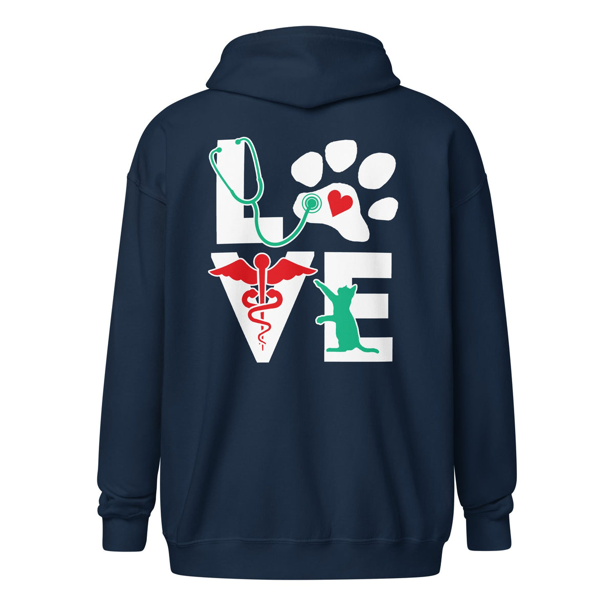 Love Cat Unisex heavy blend zip hoodie-Unisex Zip Hoodie | Gildan 18600-I love Veterinary