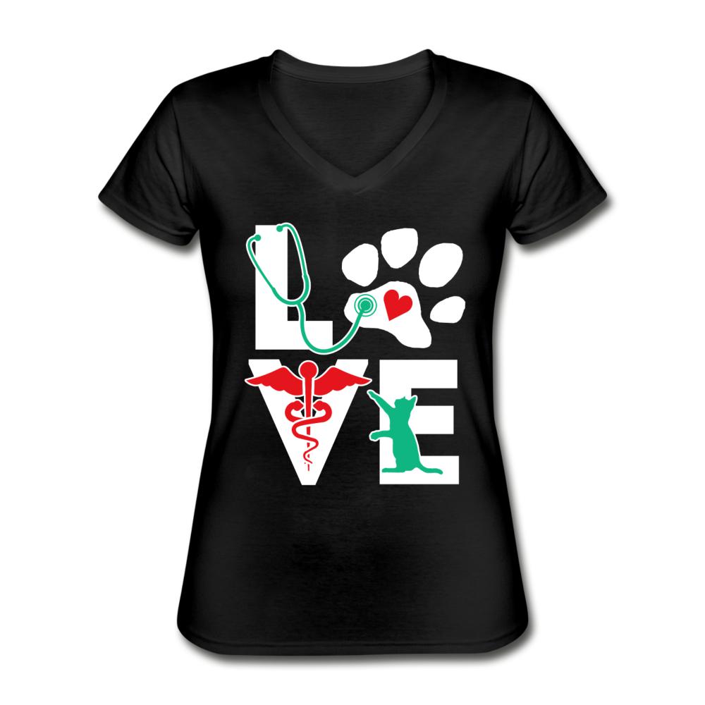 Love cat Women's V-Neck T-Shirt-Women's V-Neck T-Shirt | Fruit of the Loom L39VR-I love Veterinary