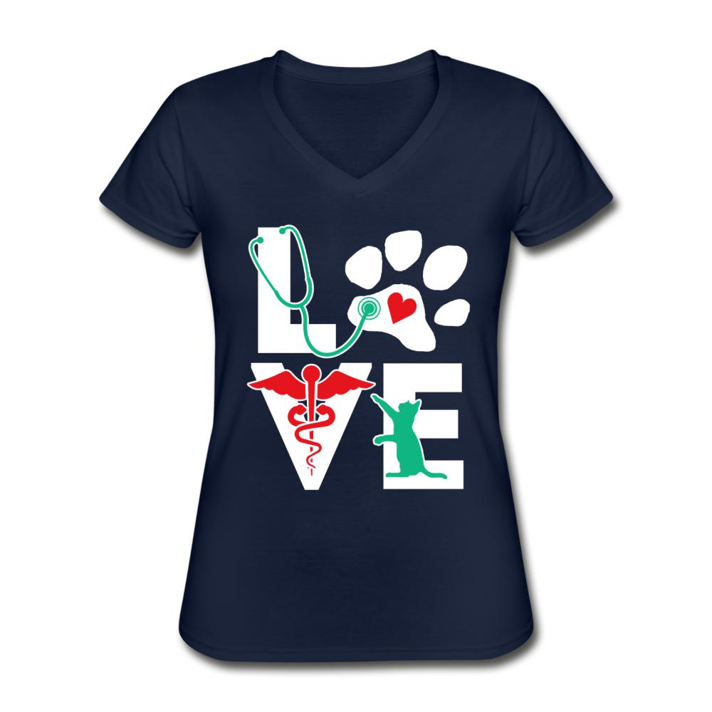 Love cat Women's V-Neck T-Shirt-Women's V-Neck T-Shirt | Fruit of the Loom L39VR-I love Veterinary