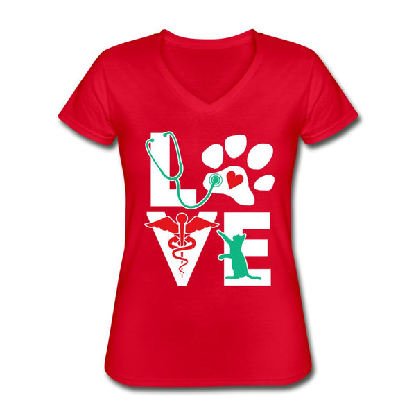 Love cat Women's V-Neck T-Shirt-Women's V-Neck T-Shirt | Fruit of the Loom L39VR-I love Veterinary