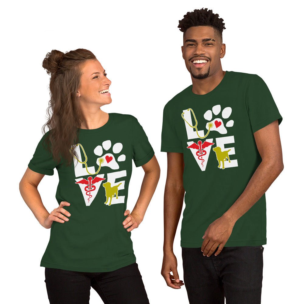 Love dog Unisex T-shirt Bella + Canvas 3001-Unisex T-Shirt | Bella + Canvas 3001-I love Veterinary