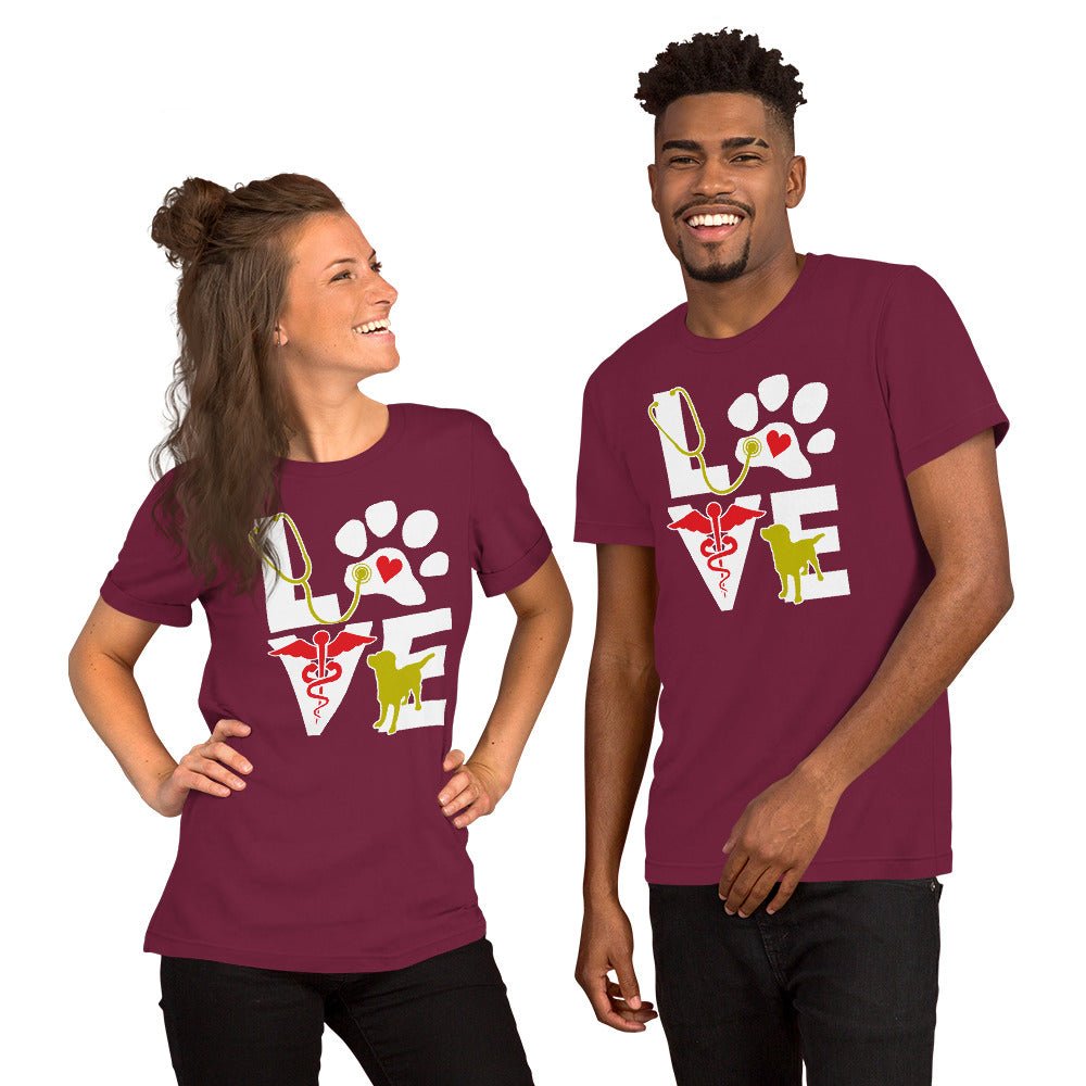 Love dog Unisex T-shirt Bella + Canvas 3001-Unisex T-Shirt | Bella + Canvas 3001-I love Veterinary