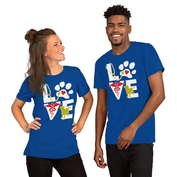 Love dog Unisex T-shirt Bella + Canvas 3001-Unisex Staple T-Shirt | Bella + Canvas 3001-I love Veterinary