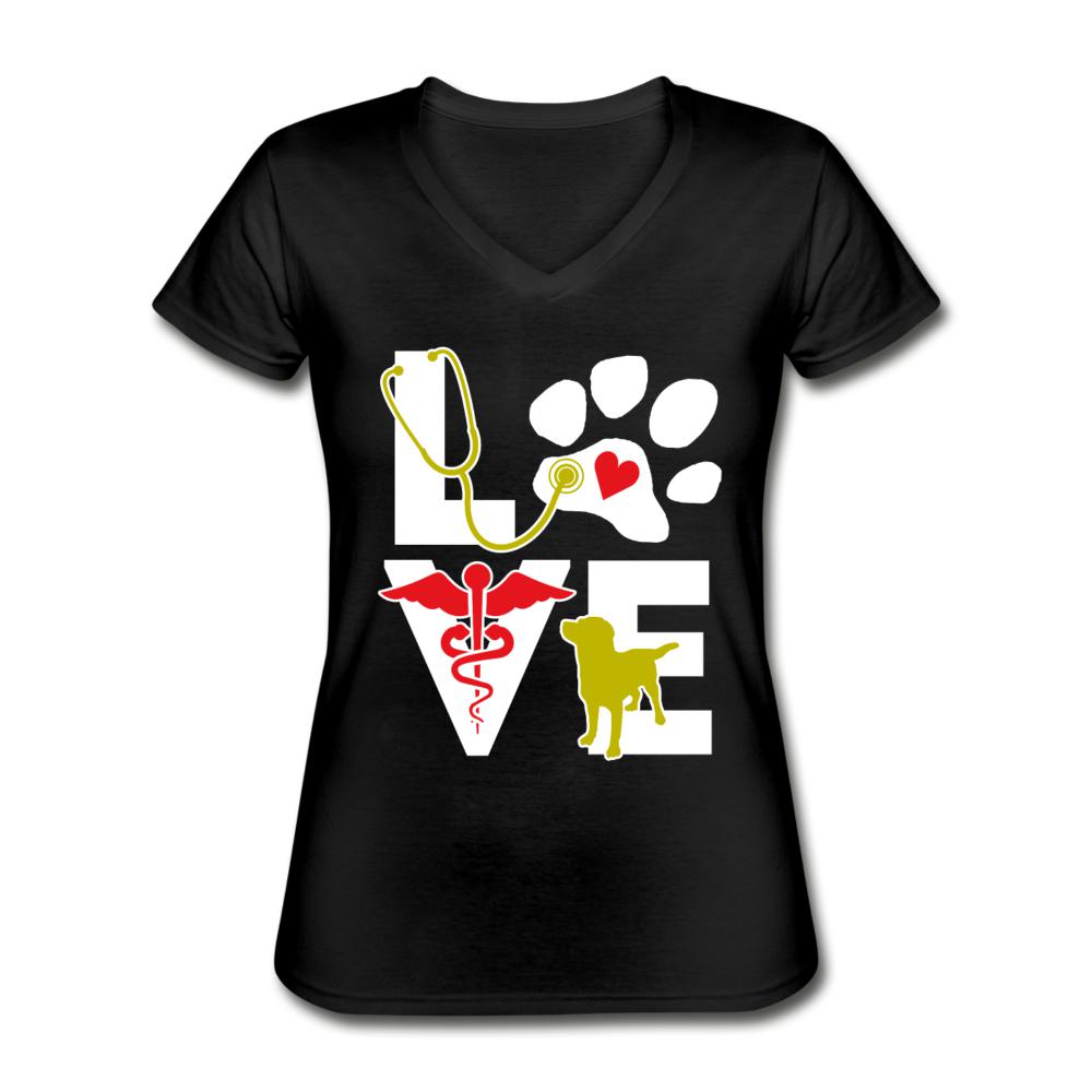 Love dog Women's V-Neck T-Shirt-Women's V-Neck T-Shirt | Fruit of the Loom L39VR-I love Veterinary