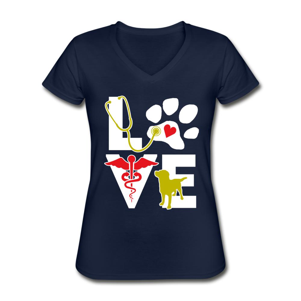 Love dog Women's V-Neck T-Shirt-Women's V-Neck T-Shirt | Fruit of the Loom L39VR-I love Veterinary