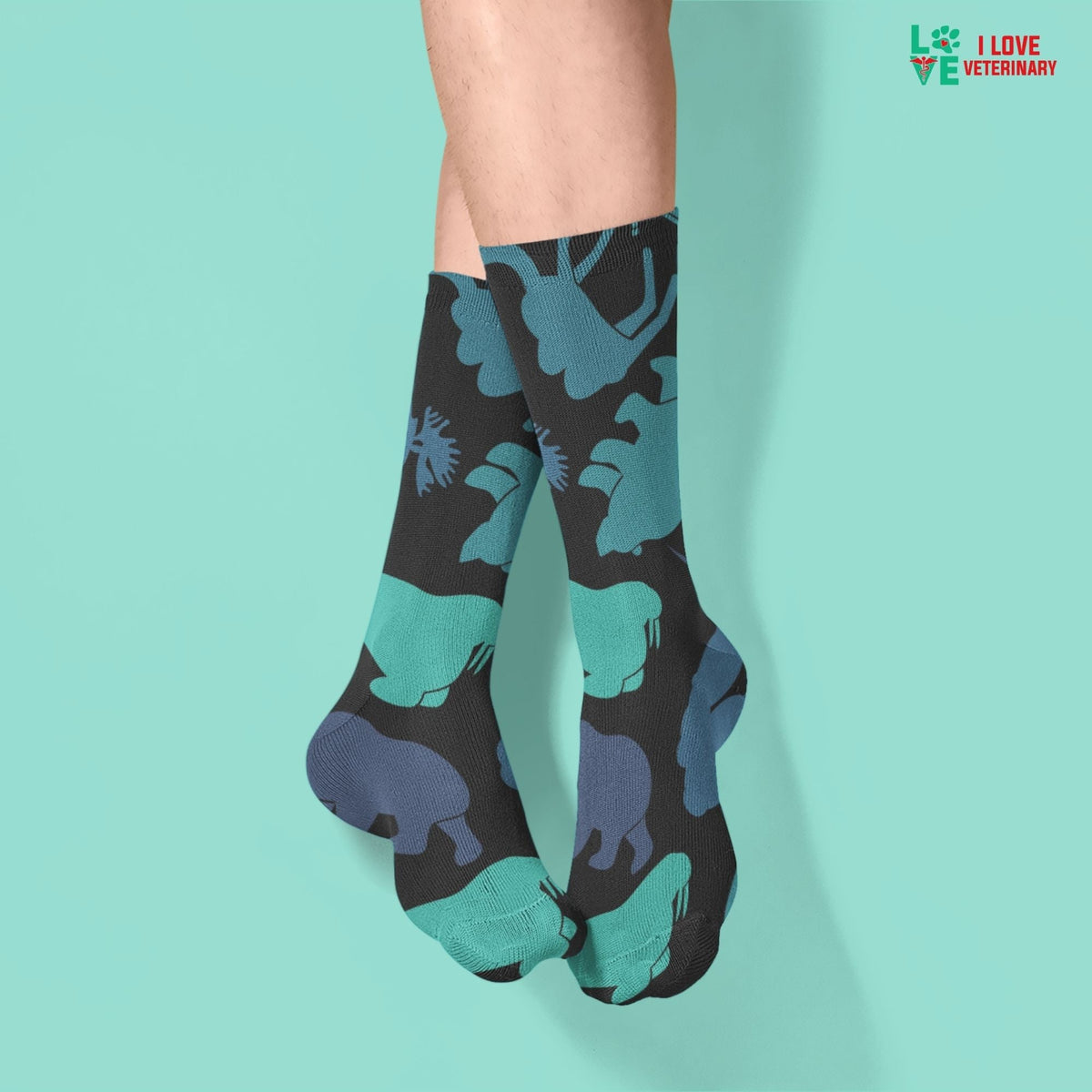 Moose, bear, kangaroo black pattern Sublimation Tube Sock-Sublimation Sock-I love Veterinary