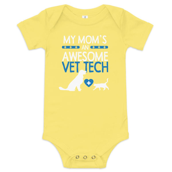 My Mom's an Awesome Vet Tech Baby short sleeve one piece-Baby Jersey Short Sleeve One Piece | Bella + Canvas 100B-I love Veterinary