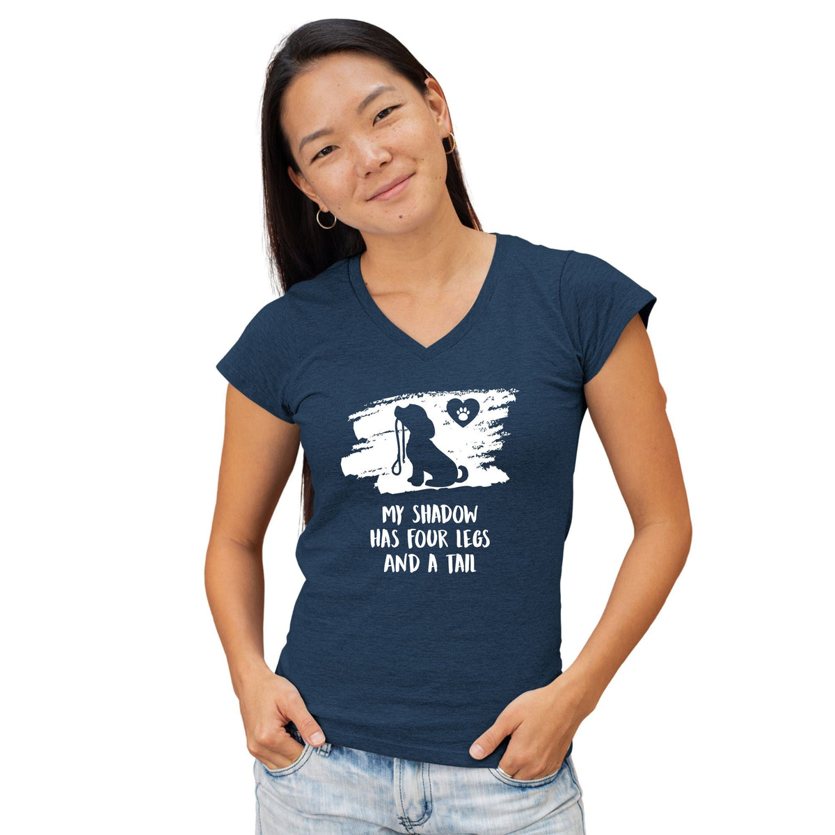 My shadow has four legs and a tail Women's V-Neck T-Shirt-Women's V-Neck T-Shirt | Fruit of the Loom L39VR-I love Veterinary