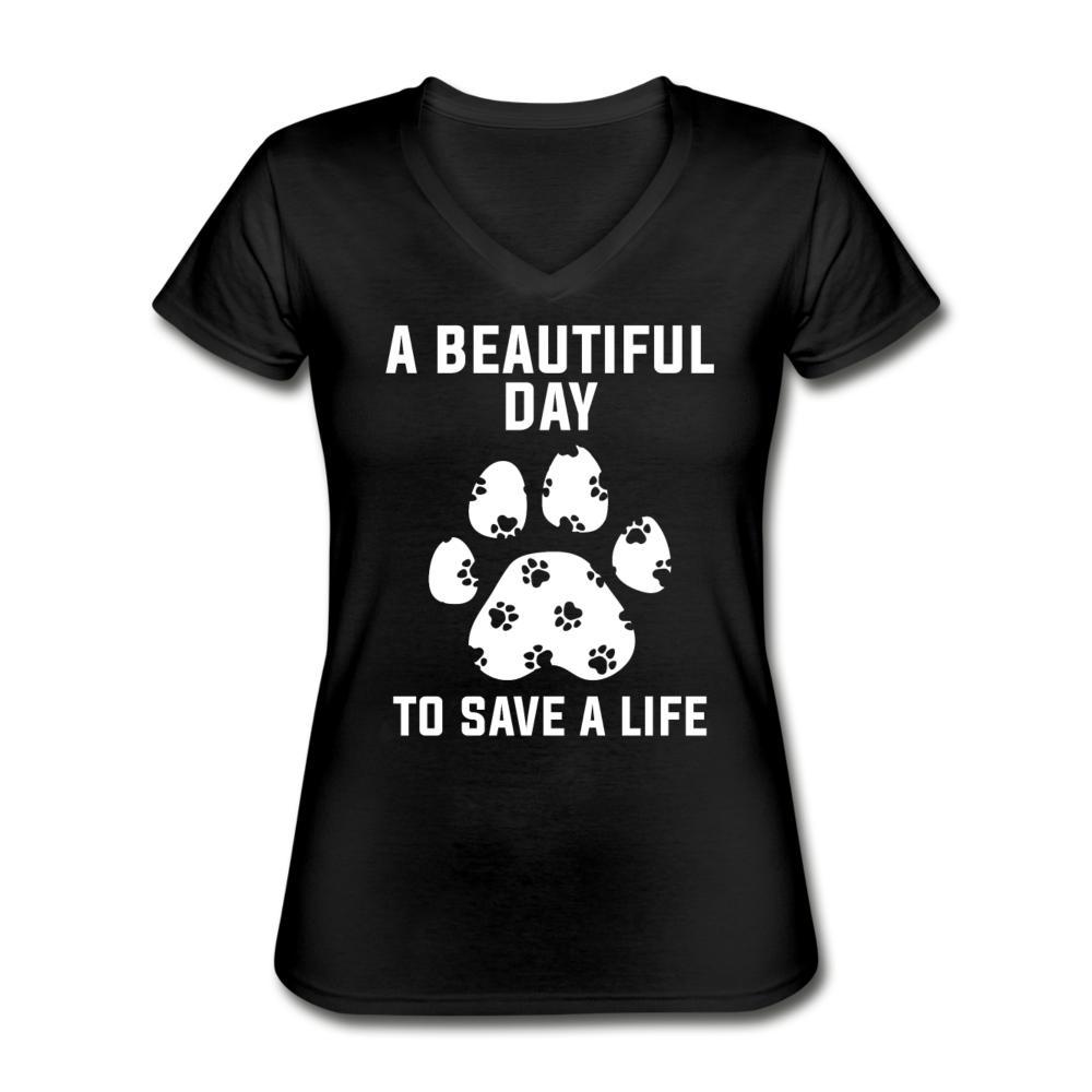 NOMV A beautiful day to save a life Women's V-Neck T-Shirt-NOMV-I love Veterinary