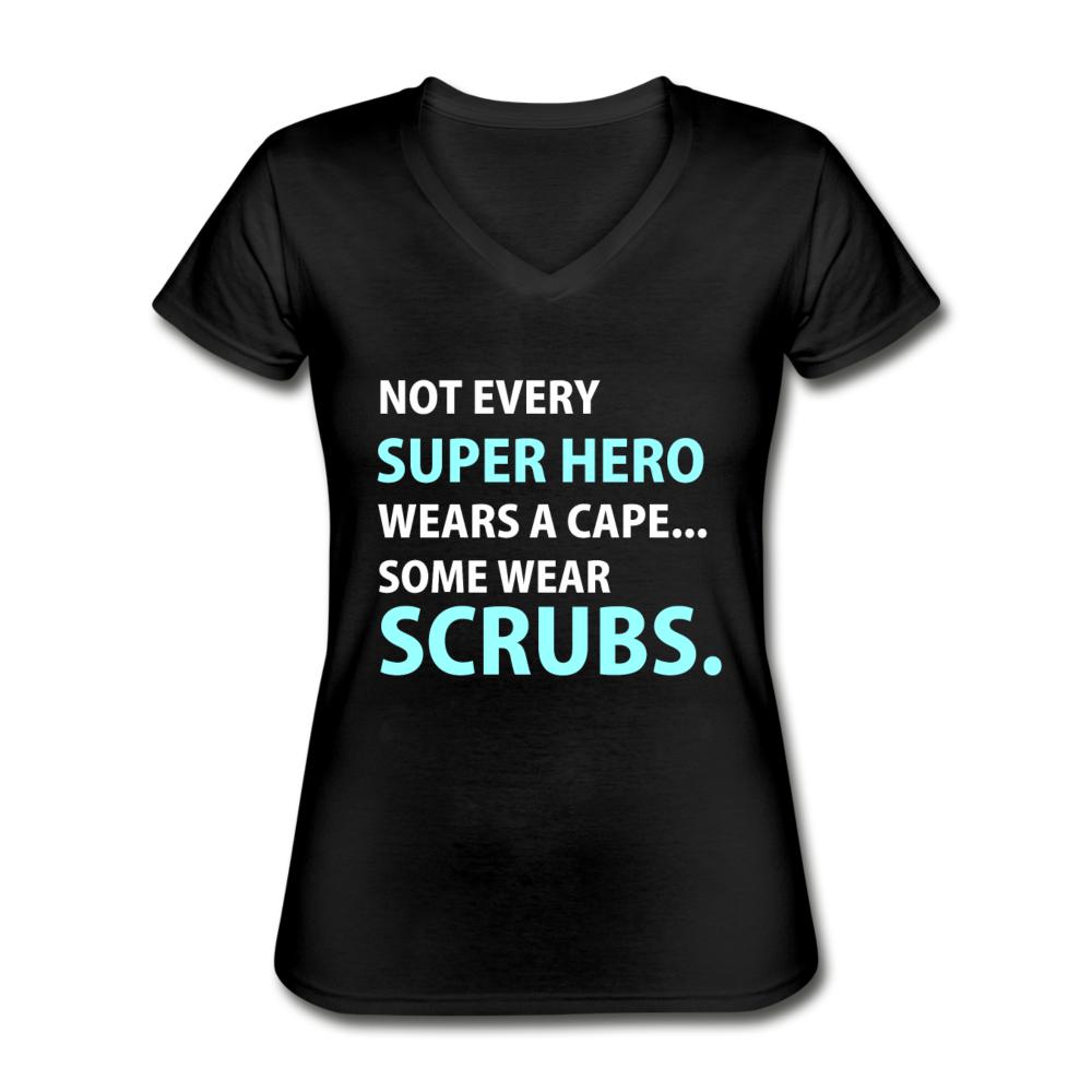 Not every super hero wears a cape... Some wear scrubs. Women's V-Neck T-Shirt-Women's V-Neck T-Shirt | Fruit of the Loom L39VR-I love Veterinary
