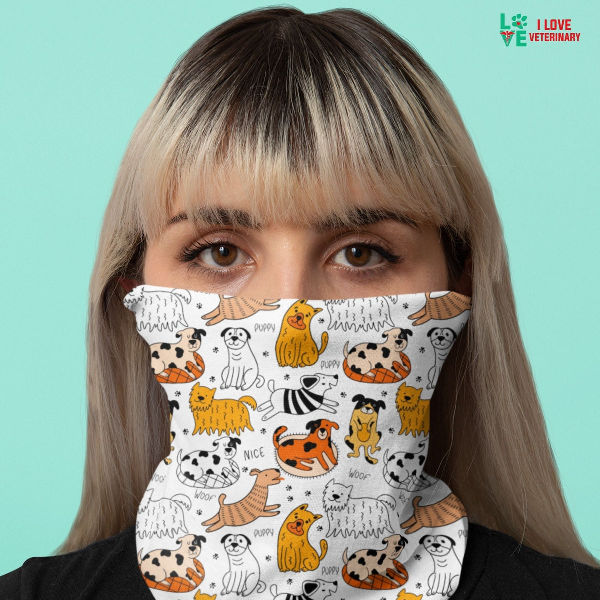 Orange Dogs pattern Sublimation Neck Gaiter-Sublimation Neck Gaiter-I love Veterinary