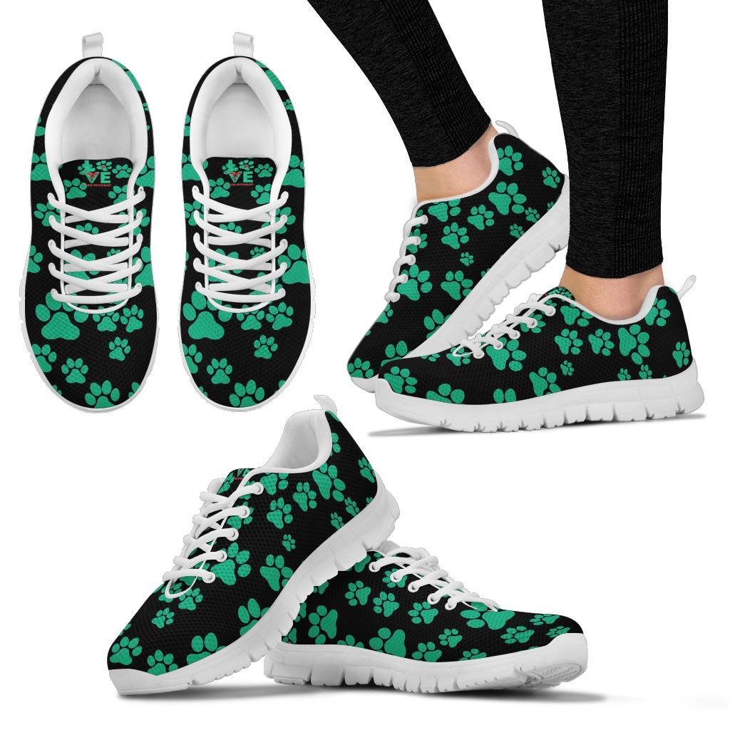 Pawprints Pattern Teal - Women's Sneakers-Sneakers-I love Veterinary