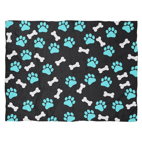 Paws and bones Black Fleece Blanket-Blankets-I love Veterinary