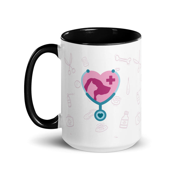 Personalizable Mug with Color Inside-White Ceramic Mug with Color Inside-I love Veterinary