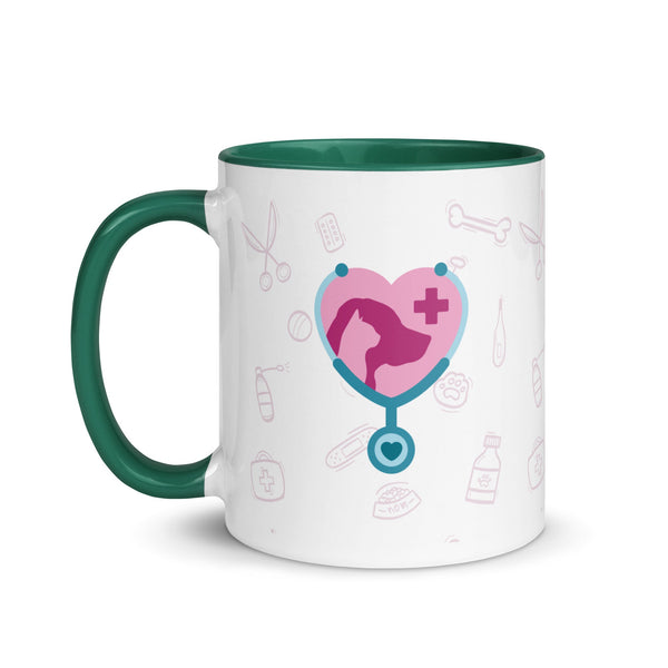 Personalizable Mug with Color Inside-White Ceramic Mug with Color Inside-I love Veterinary