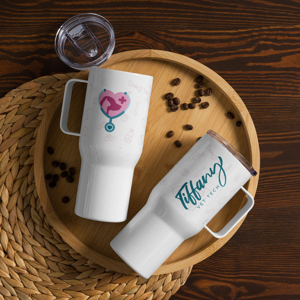 Personalizable Travel mug with a handle-Travel Mug with a Handle-I love Veterinary