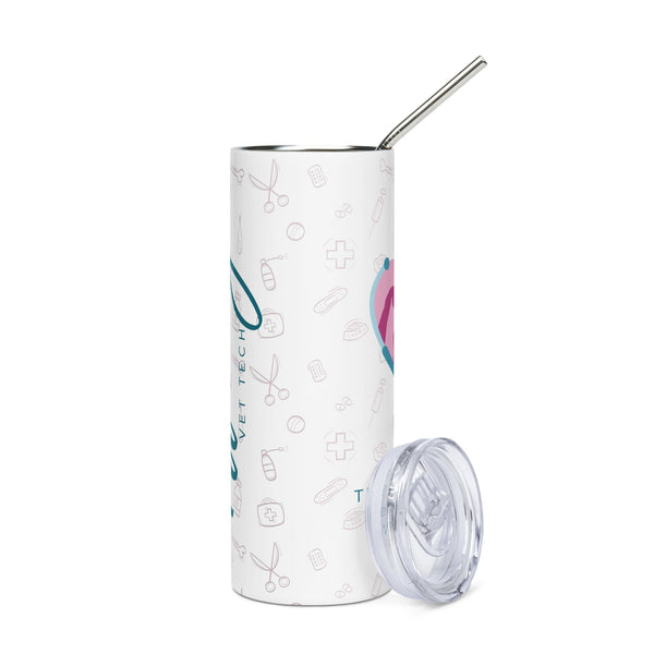 Personalizable Veterinary Stainless Steel Tumbler with Metal Straw-I love Veterinary