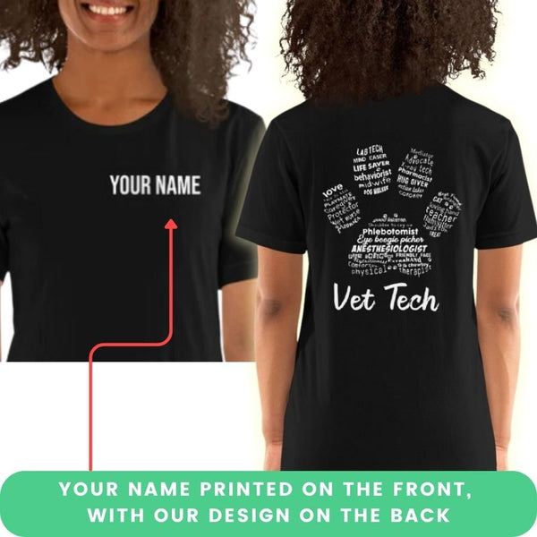 Personalize with your name - Vet Tech Pawprint Unisex T-shirt Bella + Canvas 3001-Unisex Staple T-Shirt | Bella + Canvas 3001-I love Veterinary