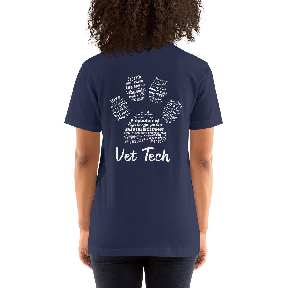 Personalize with your name - Vet Tech Pawprint Unisex T-shirt Bella + Canvas 3001-Unisex T-Shirt | Bella + Canvas 3001-I love Veterinary