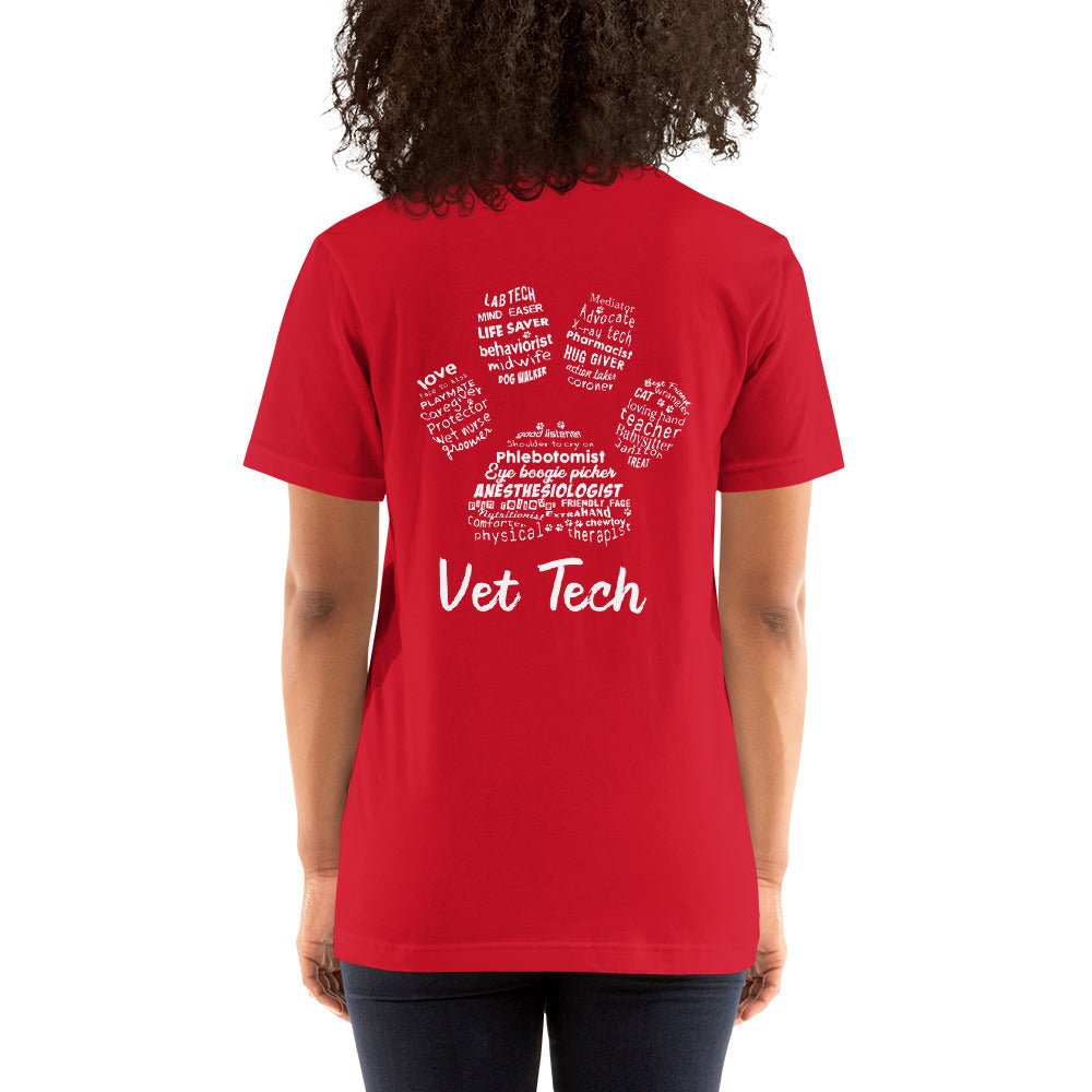 Personalize with your name - Vet Tech Pawprint Unisex T-shirt Bella + Canvas 3001-Unisex T-Shirt | Bella + Canvas 3001-I love Veterinary