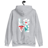 Personalized Embroidery on the front + Printed design on the back Unisex Hoodie-I love Veterinary