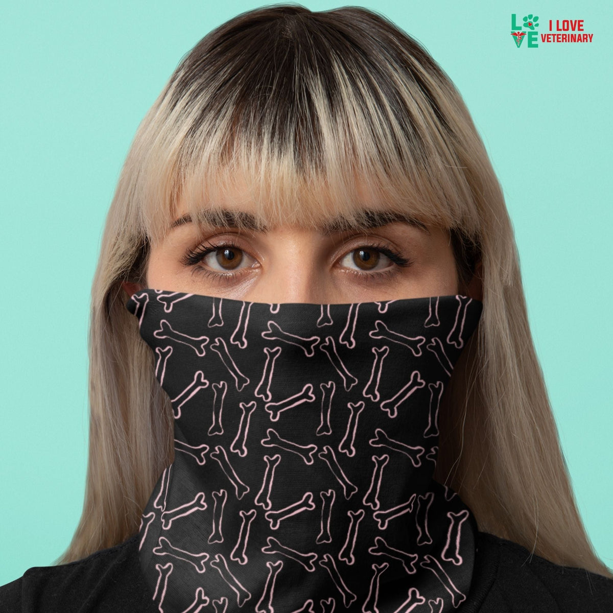 Pink bones black pattern Sublimation Neck Gaiter-Sublimation Neck Gaiter-I love Veterinary