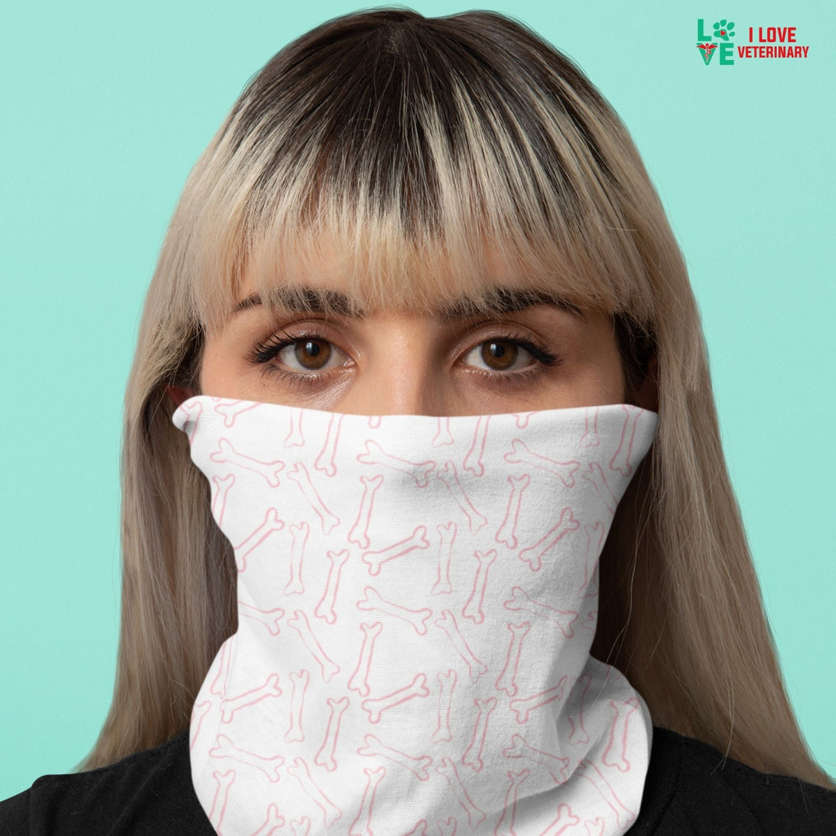Pink bones white pattern Sublimation Neck Gaiter-Sublimation Neck Gaiter-I love Veterinary