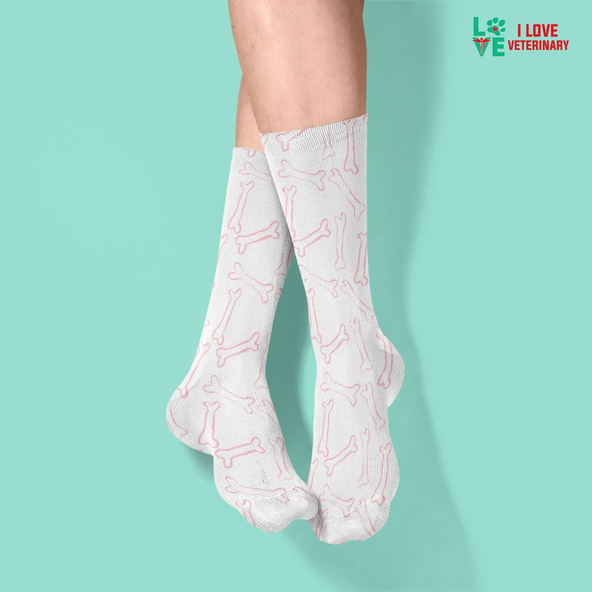 Pink bones white pattern Sublimation Tube Sock-Sublimation Sock-I love Veterinary