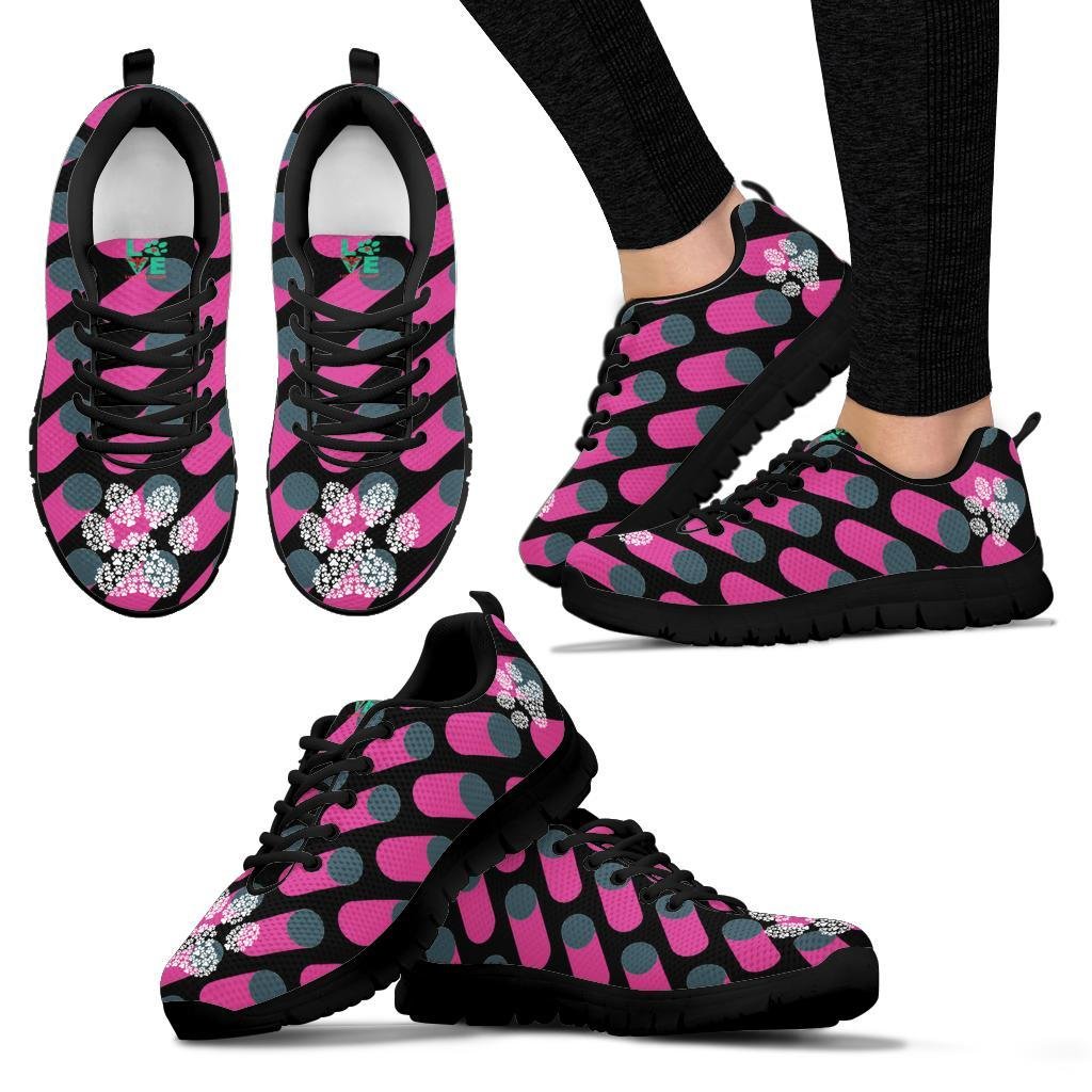 Pink Cylinders with Paw Prints - Women's Sneakers-Sneakers-I love Veterinary
