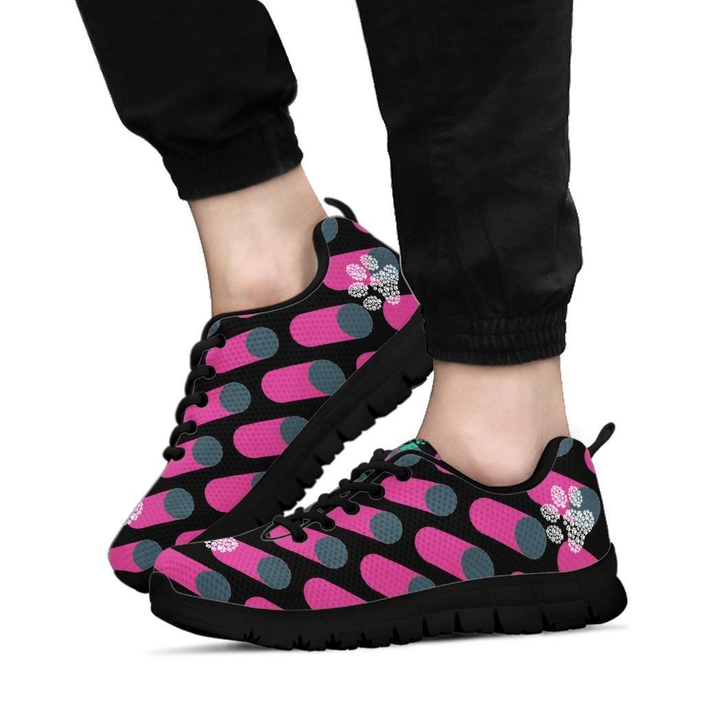 Pink Cylinders with Paw Prints - Women's Sneakers-Sneakers-I love Veterinary