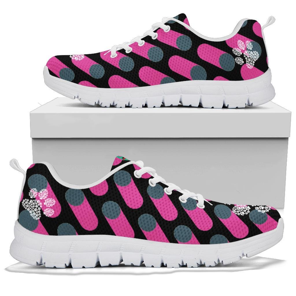 Pink Cylinders with Paw Prints - Women's Sneakers-Sneakers-I love Veterinary